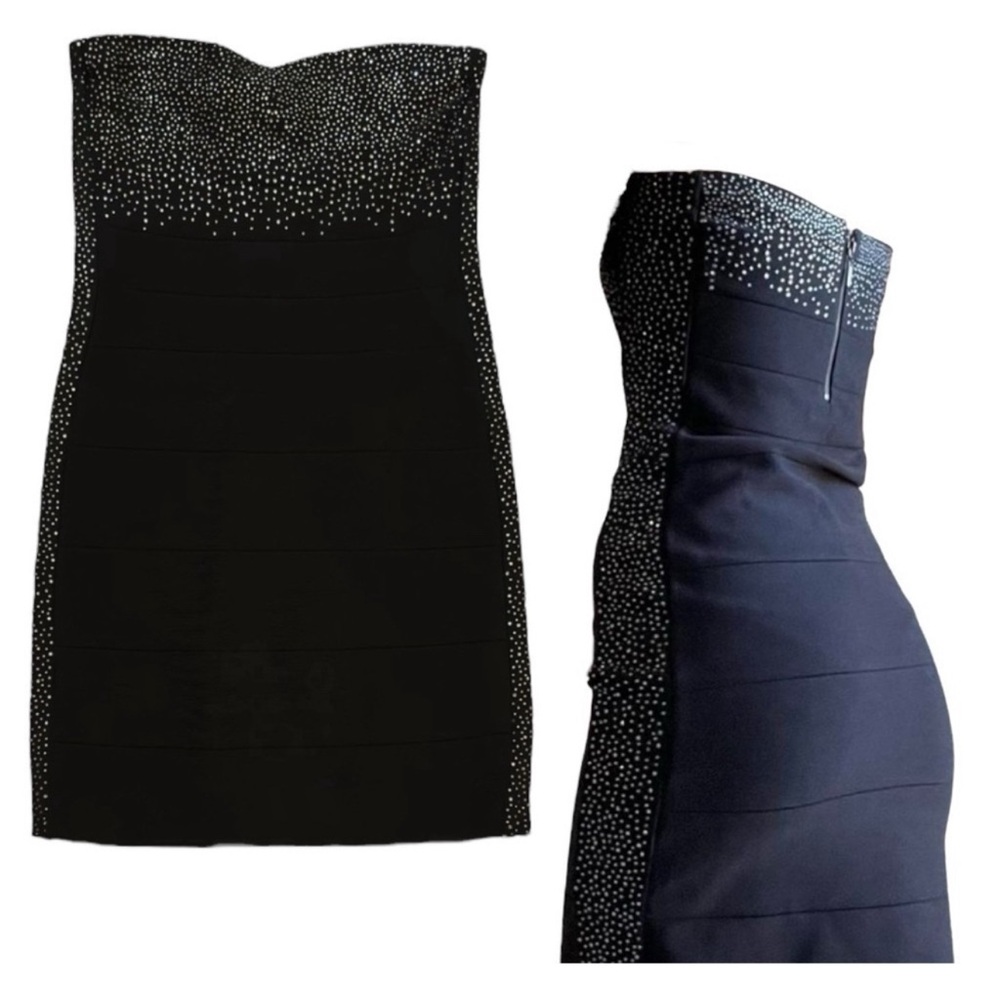 Bebe Women's Strapless Black with Rhinestone Bodycon Sweetheart Dress Size M